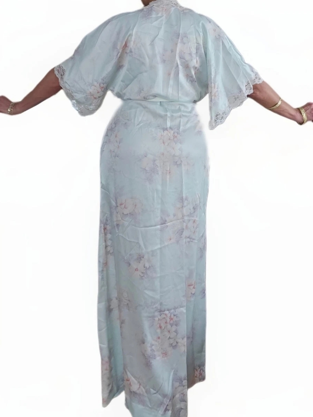 Vintage I.Magnin Christian Dior Light Blue Floral Lace Bathrobe Lounge Robe